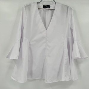 Pomander Place by Tuckernuck White Poplin Addie Blouse Bell Sleeve Swing Top L